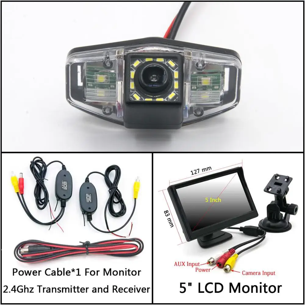 C Wireless 5inch LCD 12 Светодиодный свет заднего хода автомобиля зеркало заднего вида Камера для Honda Accord 2001 2002 2003 2004 2005 2006 2007 2008 2009 2010 Парковка резервного копирования - Название цвета: C Wireless 5inch LCD
