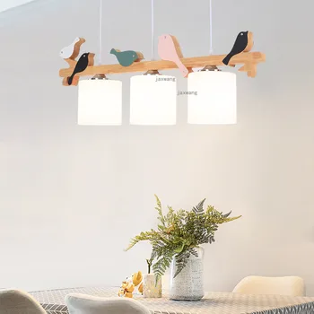 

Nordic LED Lustre Chandelier Lighting Bird Lamp Solid Wood Light Fixtures Modern Decor Dining Room Hanging Lamp Kitchen Fixtures