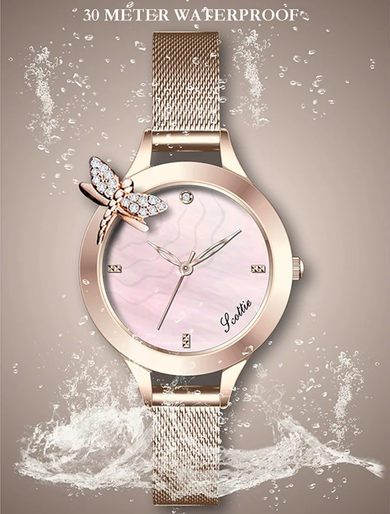 Роскошные Брендовые женские часы, женские японские кварцевые круглые браслеты с бабочкой, женские часы, стразы, женские наручные часы, Relogios