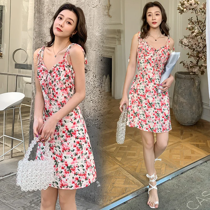 

Mini Floral Mini Chiffon Women Dress Summer 2020 Runway Cute Korean Party Slip Dress Short Boho Vintage Beach Vacation Sundress