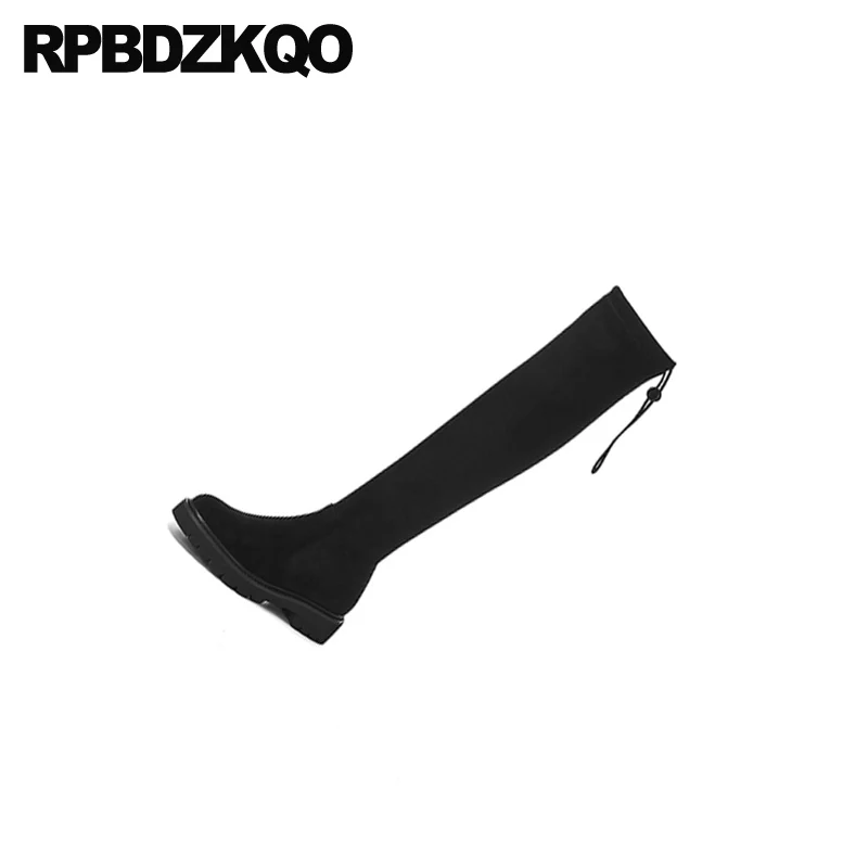 over the knee stretch shoes brand suede slim thigh women boots round toe long flat tall high autumn fall black sexy european