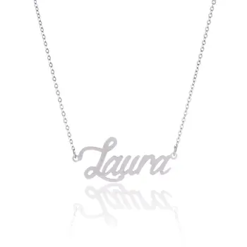 

Silver Color English Name Necklace Customized Nameplate Birthday Stainless Steel Engraving Gift Personalized Jewelry