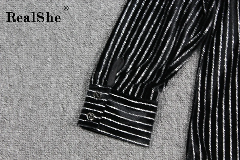 RealShe, новинка, женские блузки Mujer De Moda, Осень-зима, черная полосатая блузка, Женские топы и блузки с длинным рукавом, Рубашки, Топы