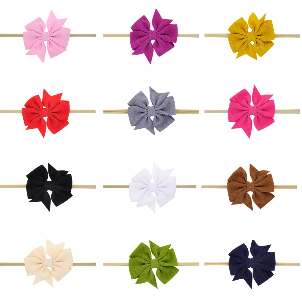 mix colors 30 шт./лот, 11,5*10 см, горячая Распродажа, Детская повязка на голову с бантом, однотонная нейлоновая тиара с бантом для принцессы, эластичная повязка на голову для девочек - Цвет: mix colors