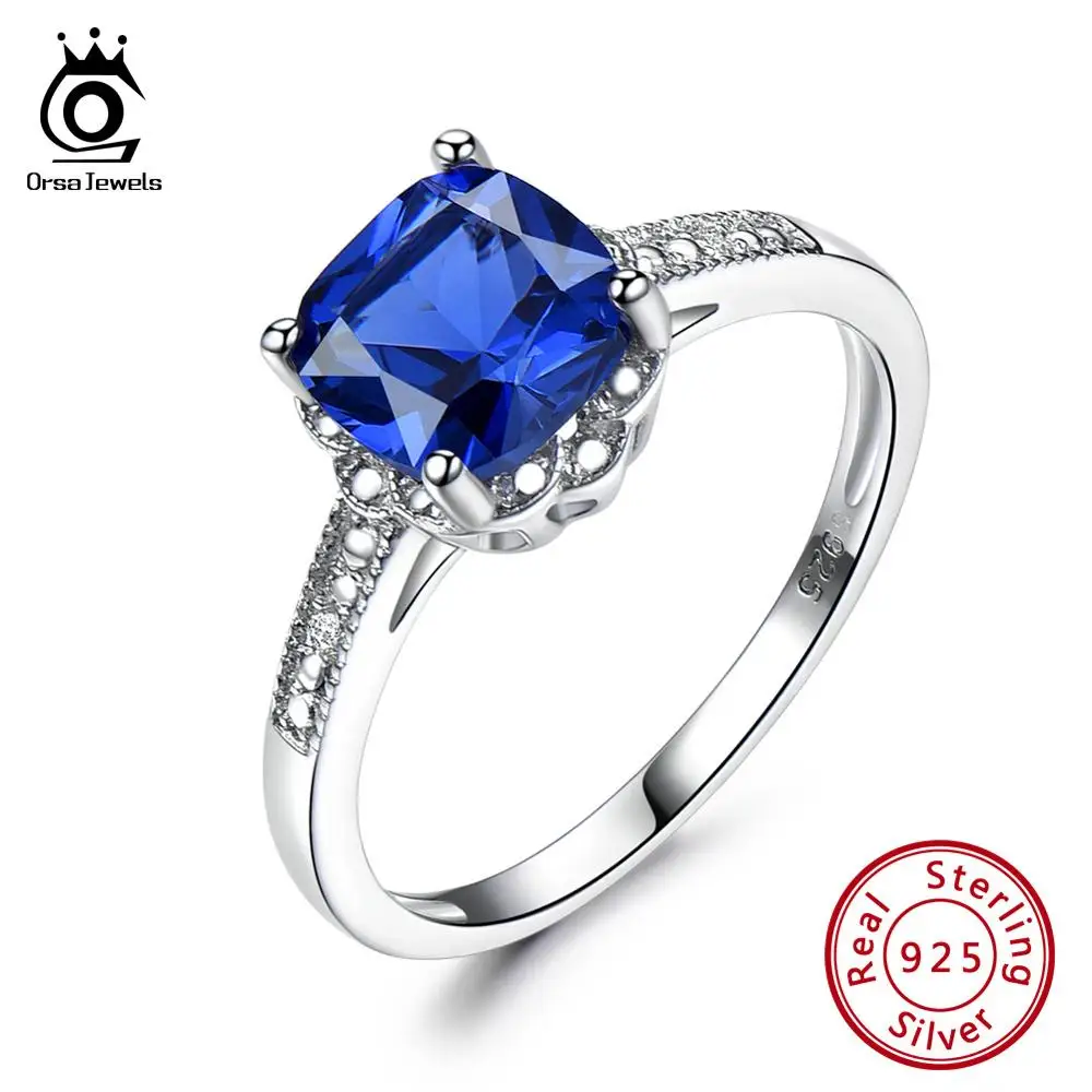 ORSA JEWELS Luxury 925 Sterling Silver Sapphire Women Wedding Band Ring Square Natural Blue Gemstone Eternity Fine Jewelry VSR19