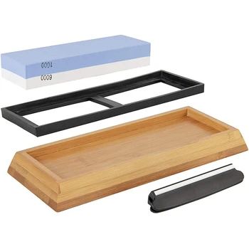 

Knife Sharpening Stone Premium Whetstone 2-Sided Blade Sharpener 1000/6000 Grits with Non-Slip Wooden Base