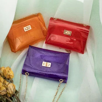 

Women PVC Clear Transparent Shoulder Bag Tote Jelly Candy Bags Summer Beach Tote 18 x 5.5 x 12CM