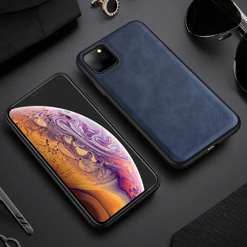 X-Level из искусственной кожи чехол для iPhone 11 Pro Max ультра светильник мягкий силиконовый край задняя крышка телефона для iPhone 11 Pro Чехол iPhone11 - Цвет: Blue