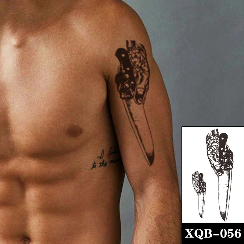 

Waterproof Temporary Tattoo Sticker Black Armed with Knives Design Fake Tattoos Flash Tatoos Arm Hand Body Art for Women Men