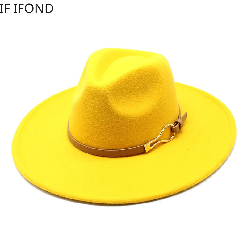 2022 Fedora Hat Women Big Wide Brim 9.5cm Vintage Khaki Felted Jazz Hat Winter Formal Dress Cap sombreros de mujer 4