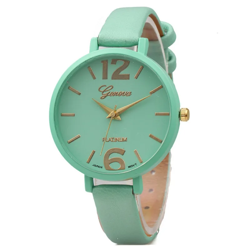 

Students New Clear Geneva Watch Simple Large Dial Fine Leather Belt WOMEN'S Quartz Watch