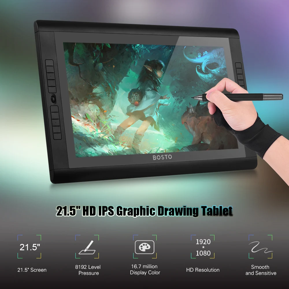 Графический планшет BOSTO 22UX 21 5 дюйма HD IPS дисплей разрешение 1920*1080 регулируемая