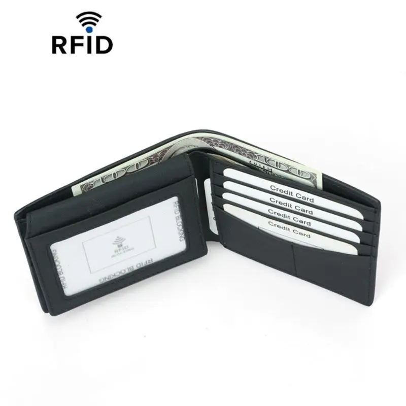 Мужской деловой кошелек из натуральной кожи с блокировкой RFID, кредитный держатель для карт, клатч, двойной Карманный Кошелек