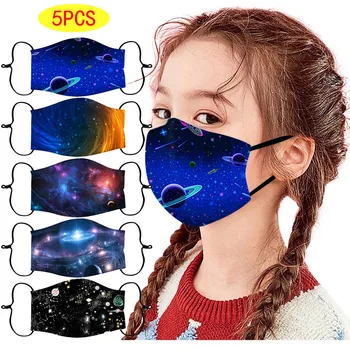 

5PCS Face Mask for Children's Adjustable Windproof Reusable Printed Face Mask Washable Mouth Face Mask Facemask mascaras