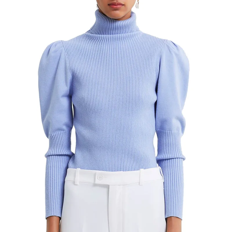 

2019 Za Fashion Stylish Chic Women Blue Soft Slim Sweater Female Turtleneck Bodycon Knitwear Casual Laides Jumper Streetwear