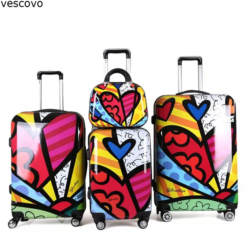 

vescovo 20"24"28" inch cute love pattern luggage set women hard side travel suitcase girls trolley bag with wheels