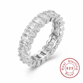

925 SILVER PAVE Cushion cut FULL SQUARE Simulated Diamond CZ ETERNITY BAND ENGAGEMENT WEDDING Stone Rings Size 5,6,7,8,9,10