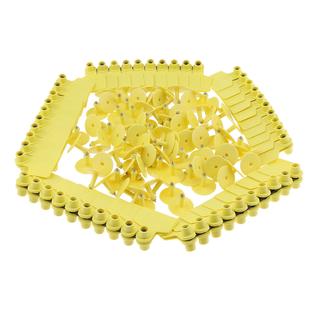 100 Pcs Blank Ear Tag for Pigs Cow Livestock, Brass Ear Stud, No Harm Yellow