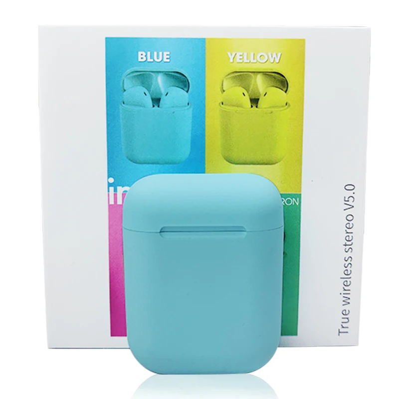 Macaron-Blue i7s TWS i9s i12 Беспроводная bluetooth-гарнитура в ухо Hifi стерео наушники с зарядным устройством микрофон для всех смартфонов - Цвет: Macaron-Blue