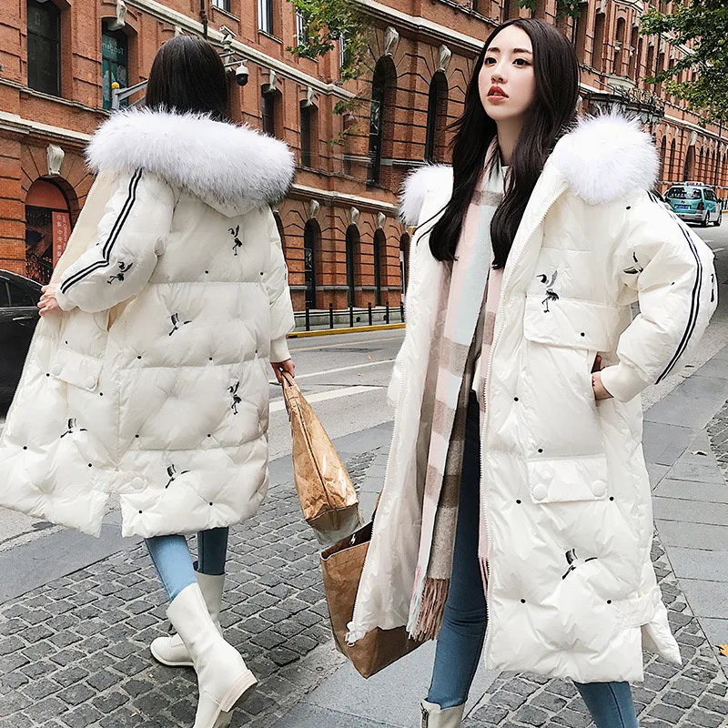 

Solid Color Mid-length Loose-Fit Long Sleeve Fashion Warm 2019 Winter New Style Printed Cotton-padded Clothes with Model Hair Co