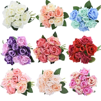 

9pcs/set Artificial Rose Flower Bouquet Silk Flowers Bloom Roses Bride Bouquet for Wedding Decoration Wedding Table Arrangement