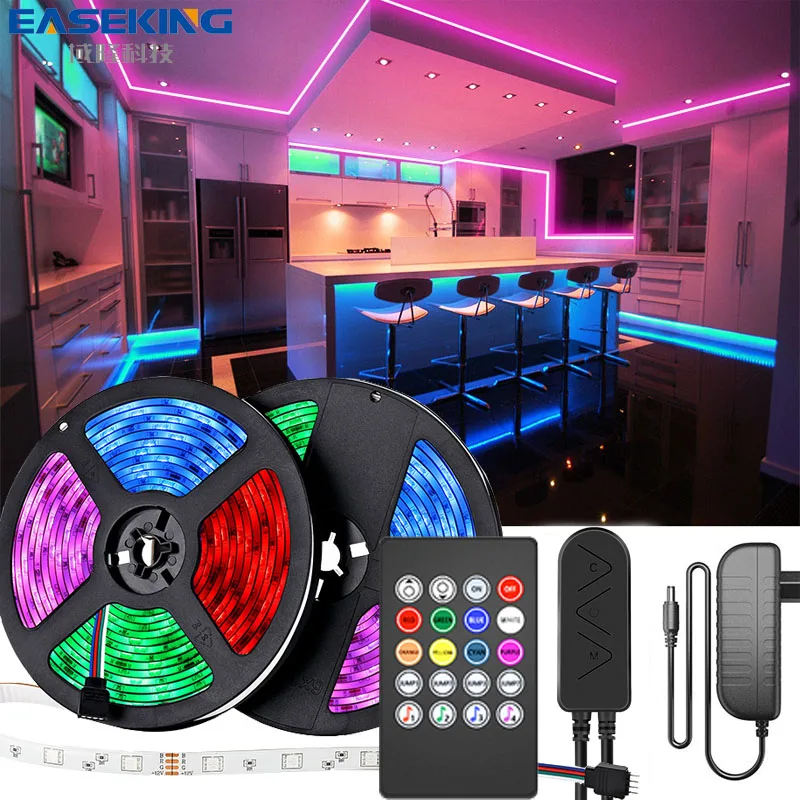 US $15.37 Bluetooth Control LED Strip Light Luces RGB 5050 Flexible Ribbon LED Light Strip DC12V 5M 10M 15M 20M Living Room Decoration