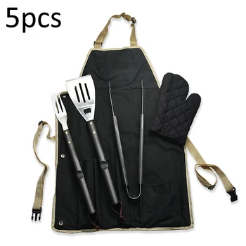 

5pcs/Set BBQ Tools Set Outdoor Barbecue Utensils BBQ Grilling Apron Glove Fork Shovel Clip Kit For Camping Traveling Cooking
