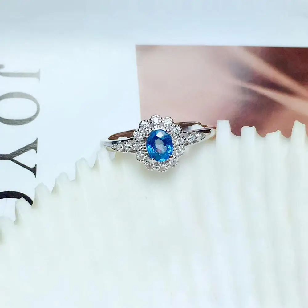 

fashion ocean blue sapphire gemstone ring with silver jewelry natural gem certificate real 925 silver birthstone birthday gift