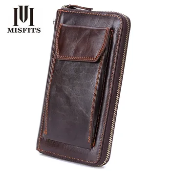 

New Genuine Leather Multifunctional Long Wallet Cell Phone Pocket Cow Leather Zipper Money Clip Clutch Wallets Handmade