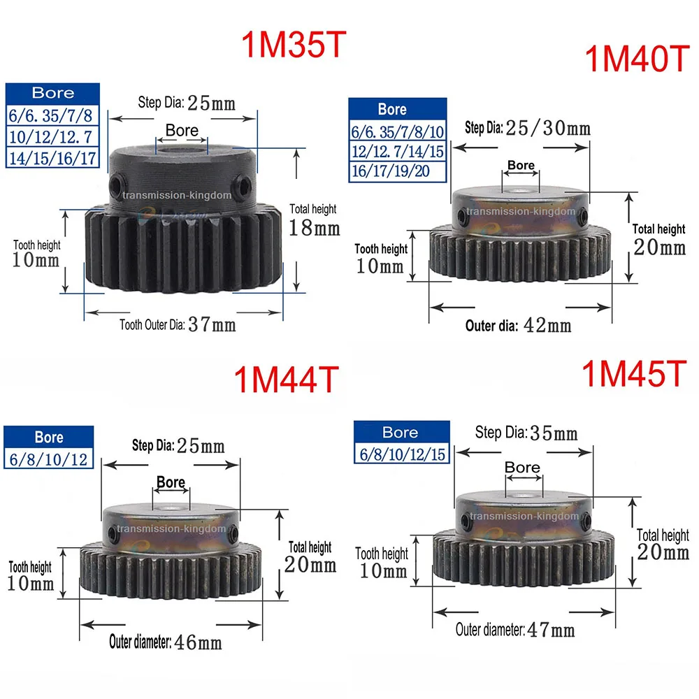 1Pcs 45# Steel Spur Gear With Step 1M 20 Tooth-45 Tooth Pinion Gear Metal Mod 1 Motor Convex