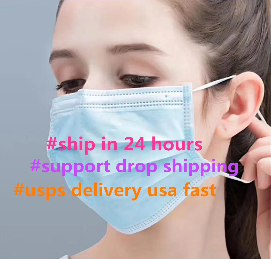 

USPS DROPSHIPPING disposable Face Mask 3-layer Dust Mask Thickened Non-woven Safe Breathable protetive Anti Flu