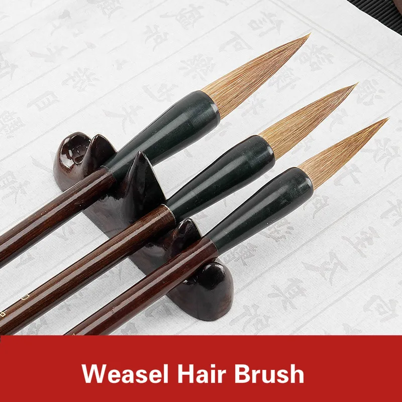 3pcsWeaselHairWritingBrushWoodenPenholderBeginnerPaintingML