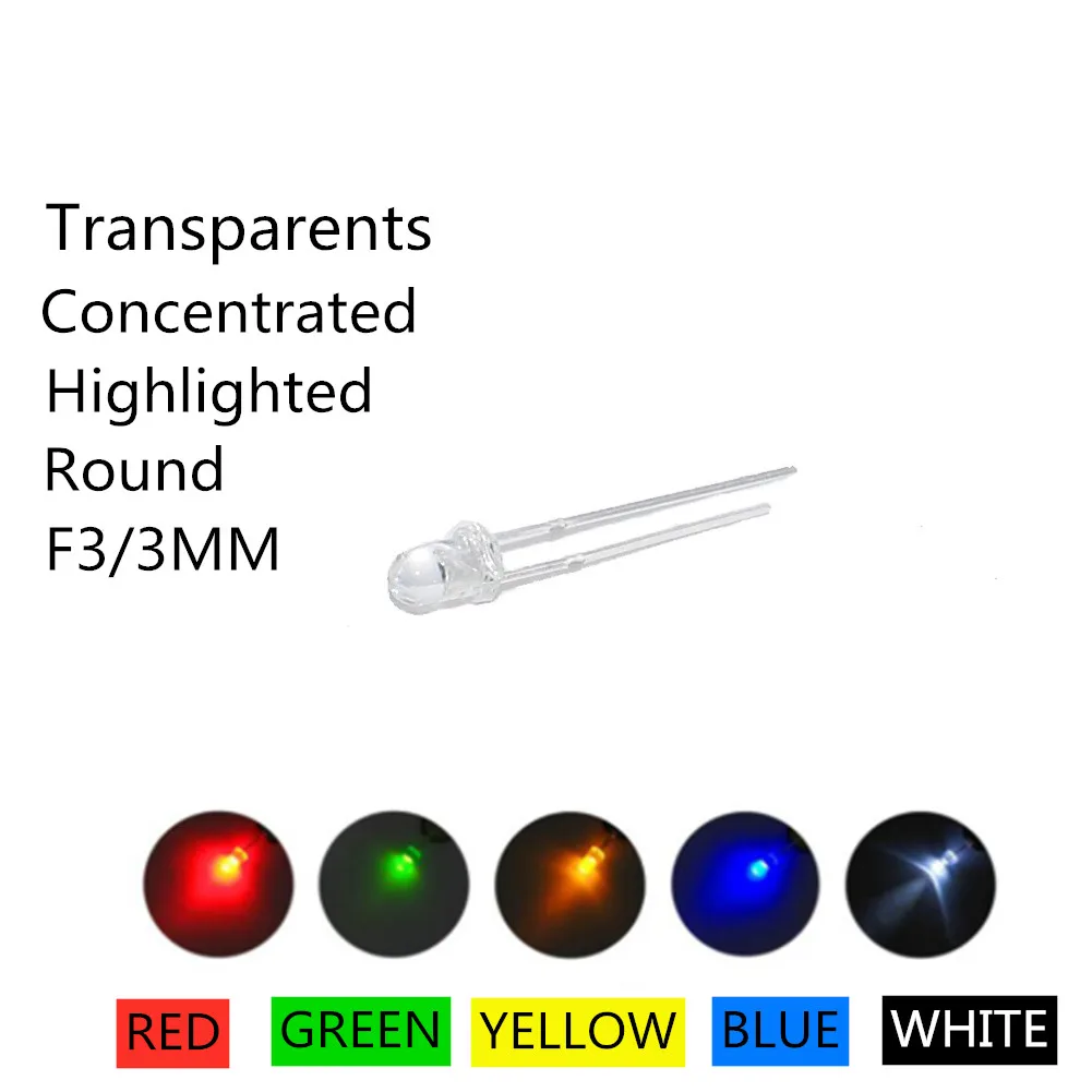 Tanie 5 kolorów x20pcs = 100pcs F3 Ultra jasny 3MM okrągły