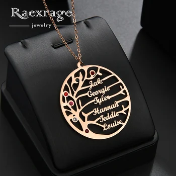 

Raexrage Custom Tree of Life Name Necklace Stainless Steel Birthday CZ Stone Necklaces Festival Gift for Women