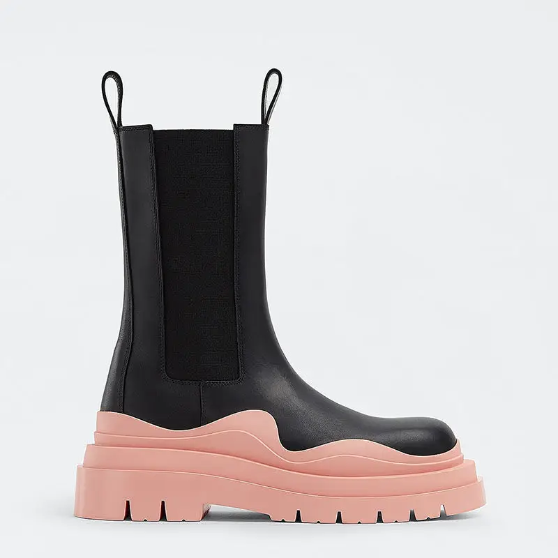 Botas de media caña para mujer, botines informales de piel de alta calidad,  con punta redonda, suela gruesa, color rosa y verde, invierno, 2021|Botas  hasta el tobillo| - AliExpress