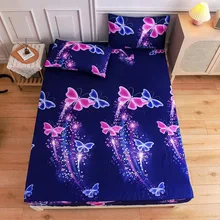 Lençol para cama da moda espaço borboleta azul roxo lençóis colchão com microfibra elástica 120*200*30 90*200*30cm