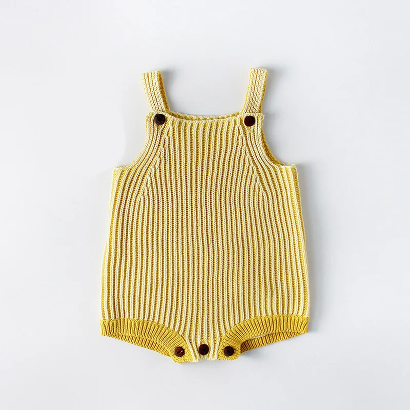 

INS Hot Selling Korean-style Spring And Autumn Men And Women Child Strap Knit Yarn Onesie Baby Bodysuit Romper Baby Crawling Clo