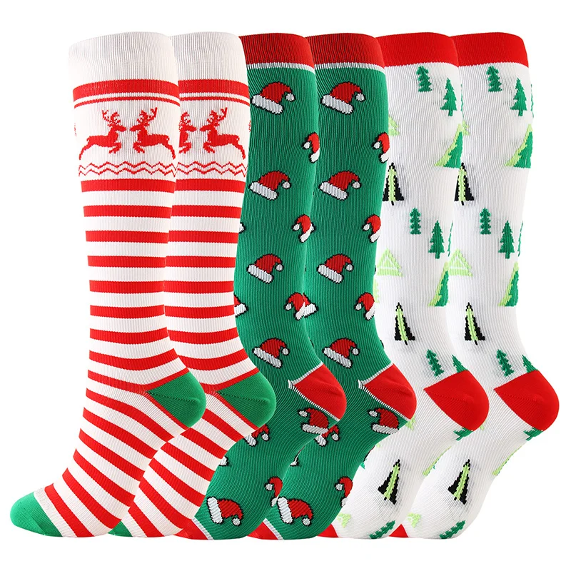 Рождественские Компрессионные носки хорошего качества, теплые гольфы, рождественские носки, зимние Компрессионные спортивные носки, гольфы из нейлона