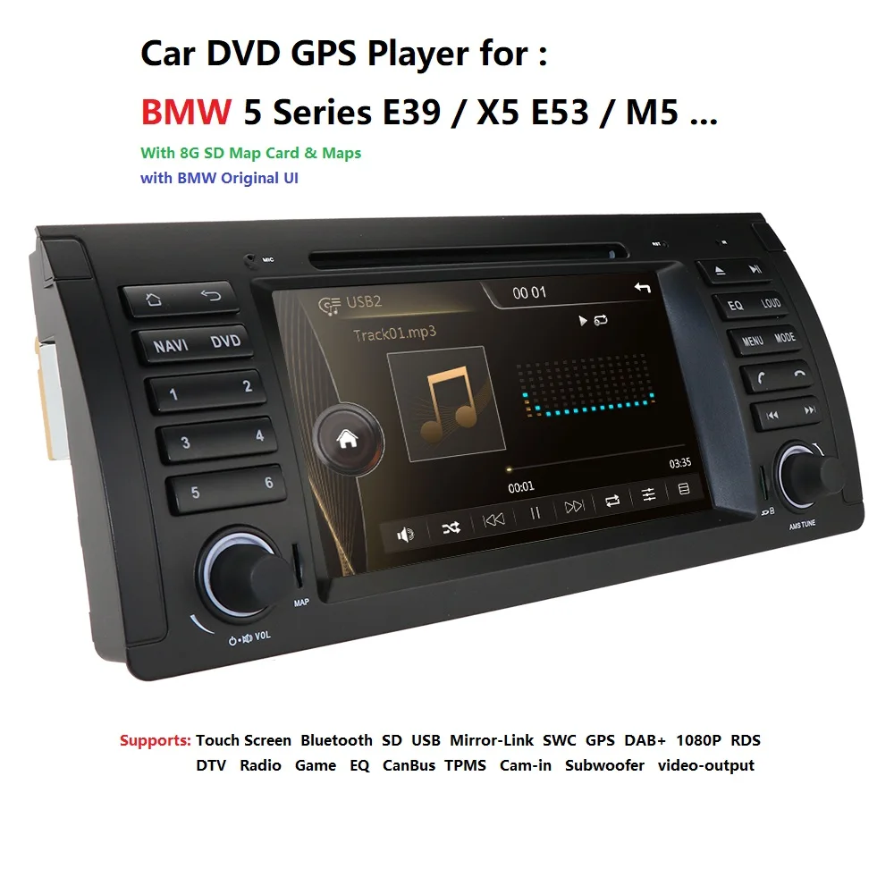 Cheap Car Multimedia player for BMW 5 Series E39 E53 X5 M5 GPS Navi RDS SD USB DAB+ Radio DVB-T TPMS Sterring wheek control Mirrorlink 3