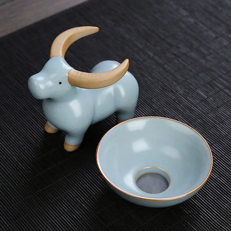 Chinese Kongfu Tea Ceremony Utensil, Animal Pattern, Ru Kiln, Porcelain Ceramic Tea Strainer, Leak Filter,Teaware Accessory