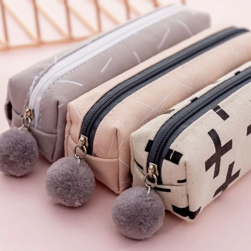 

Back To School Pencil Bag Pouch Creative Plush Ball Zipper Solid Color Pencil Case Pen Bag Box for Girls Gifts Kawaii Stationery