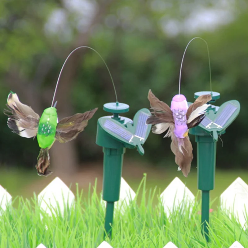 2PCS Solar Fluttering Flying Dancing Birds Stake Balcony Flowerpot Decor Toy