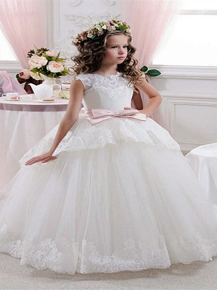 

Sequins Puffy Baby Dresses 1st Birthday Party Toddler Pageant Gown with White Laces Flower Girl Wedding Wear