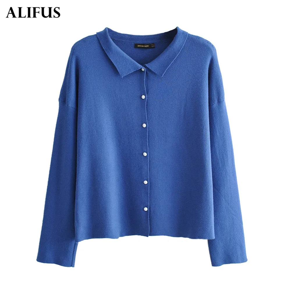 

Fashion Za Women Solid Color Knitted cardigan Autumn 2019 Large Size Full Sleeve Loose O Neck Casual Blouses