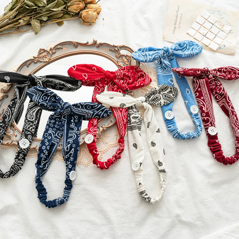 

Women Sweet Hair Bands Rabbit Ear Printing Headbands Retro Hair Accessories Girls Cross Turban Bandage Hair Bands Headwear