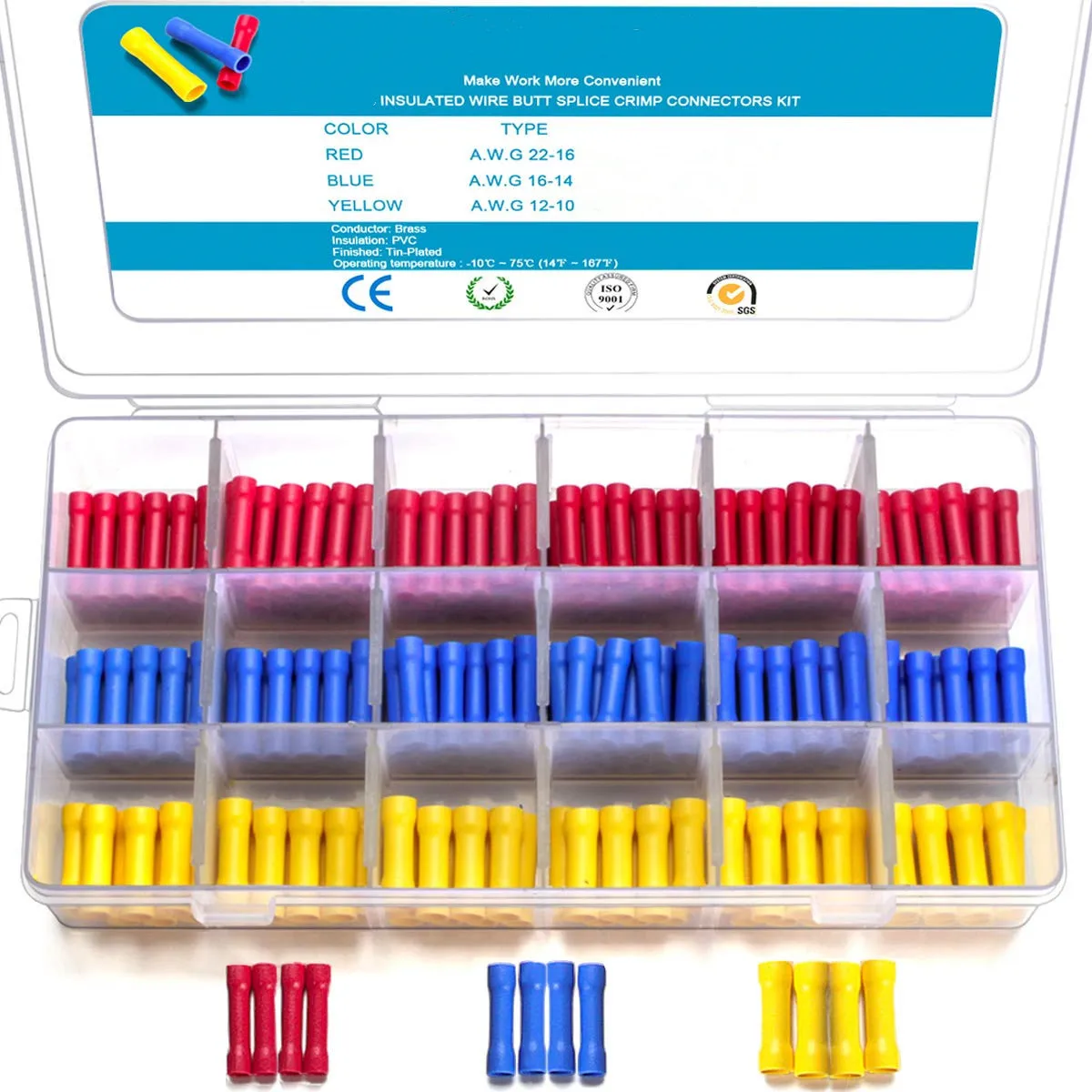 

Butt Splice Crimp Connectors Insulated Electrical Straight Wire Terminal Connectors 10-22AWG