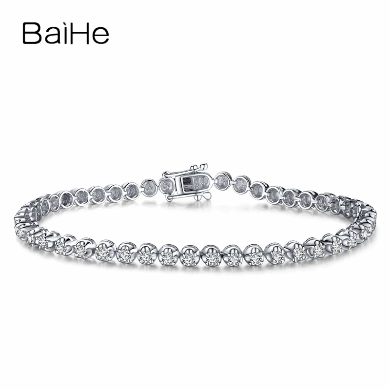 BAIHE Solid 18K Белое Золото SI/H Круглый всего 1.5ct натуральные бриллианты женские цепи помолвки модные ювелирные изделия Подарочный браслет