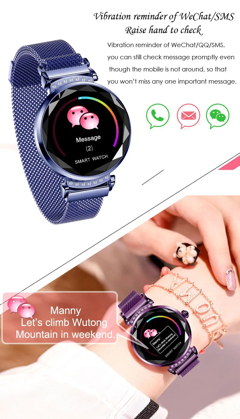 H2 Смарт-часы Для женщин Для мужчин Фитнес трекер Смарт Браслеты Водонепроницаемый мониторинг сердечного ритма спортивные часы, Bluetooth для Android IOS