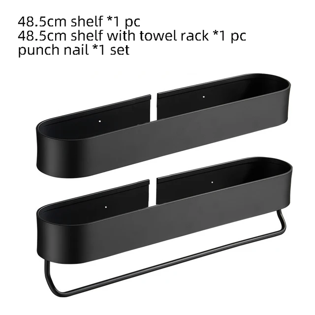 Bathroom Shelf Rack Wall Mounted Shelves Bath Towel Holder Black Shower Storage Basket Kitchen Organizer Bathroom Accessories 48.5cm A1 with A2