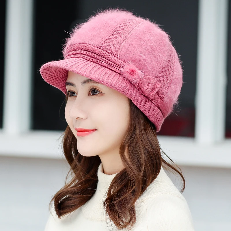 Для женщин Rrabbit мех ball cap хип-хоп зимняя шапка для девочек трикотажные шапки Скалли бини шапки бренд женский головной убор из плотной ткани 55-58 см